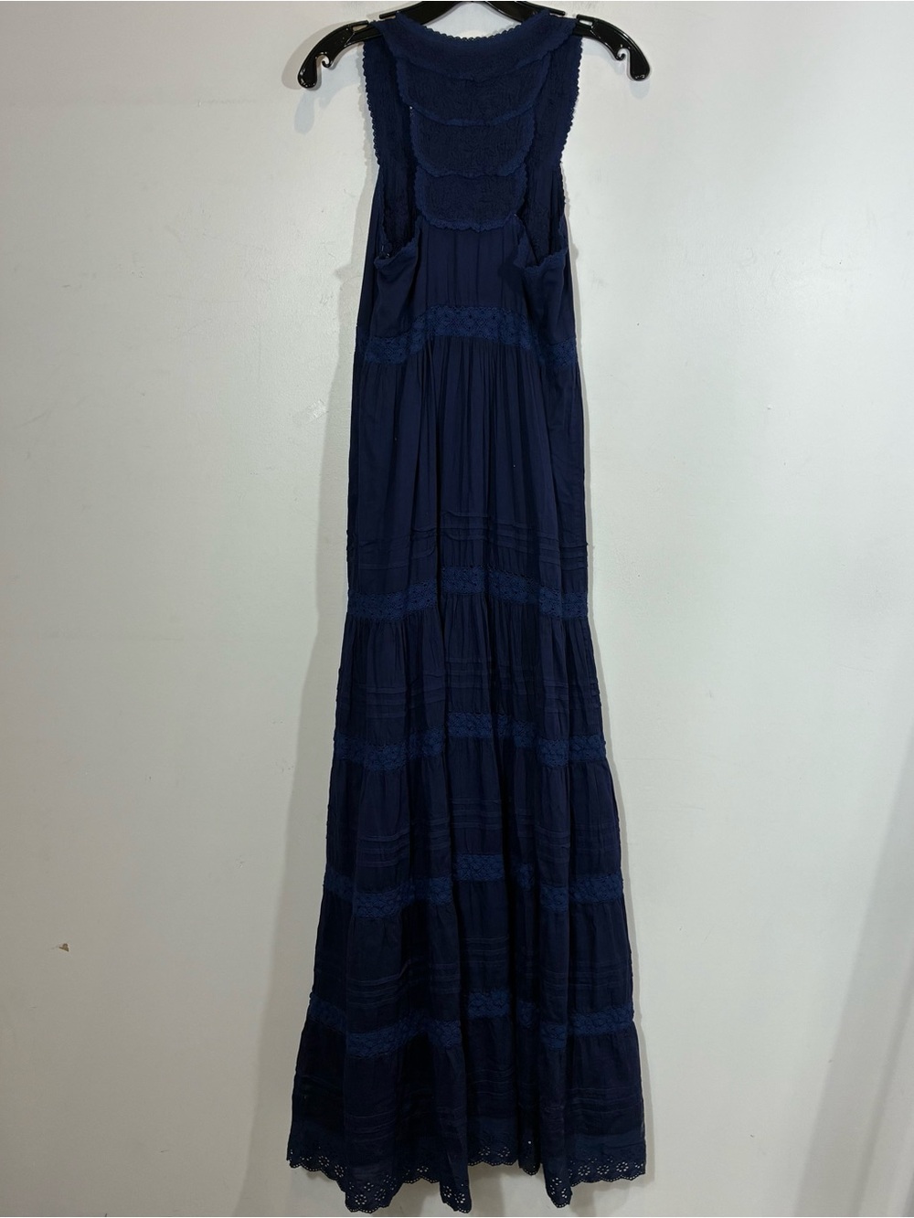 Roller Rabbit Navy Blue Persephone Dress Small Embroidered Lace Tiered Maxi S - Picture 12 of 12